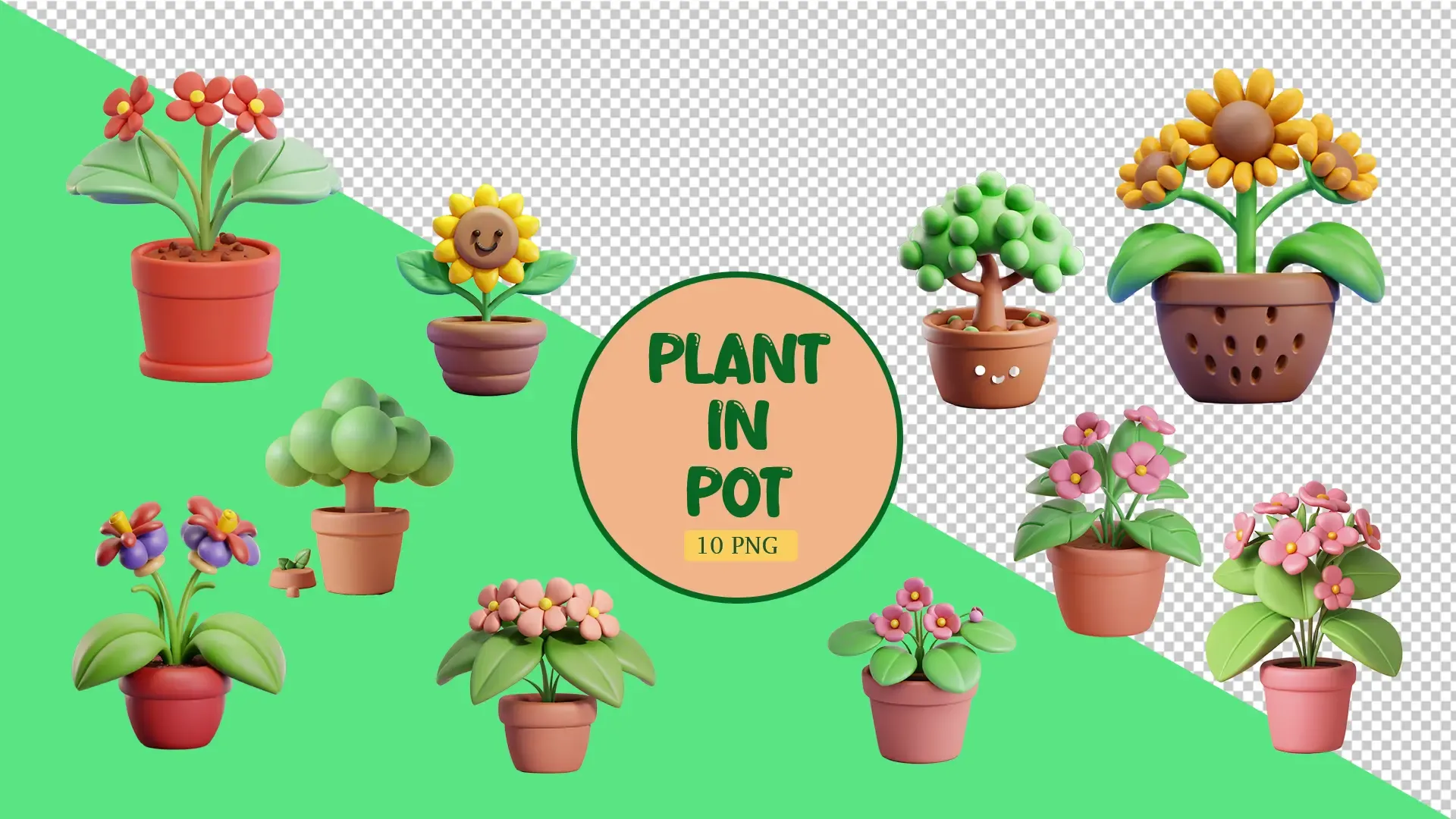 Colorful 3D Gardening Potted Plants Collection